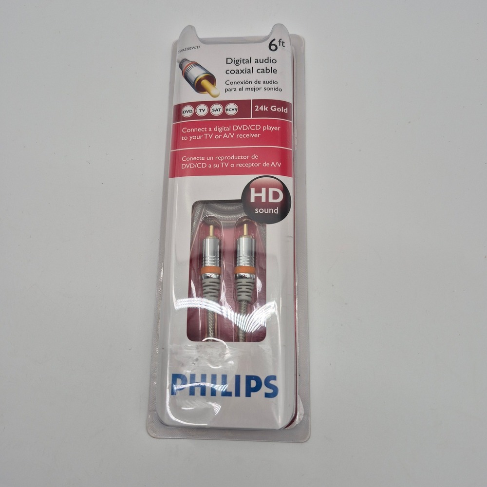 Philips Digital Audio Coaxial Cable Unisex 6ft Silver 24k Gold SWA3202W/17
